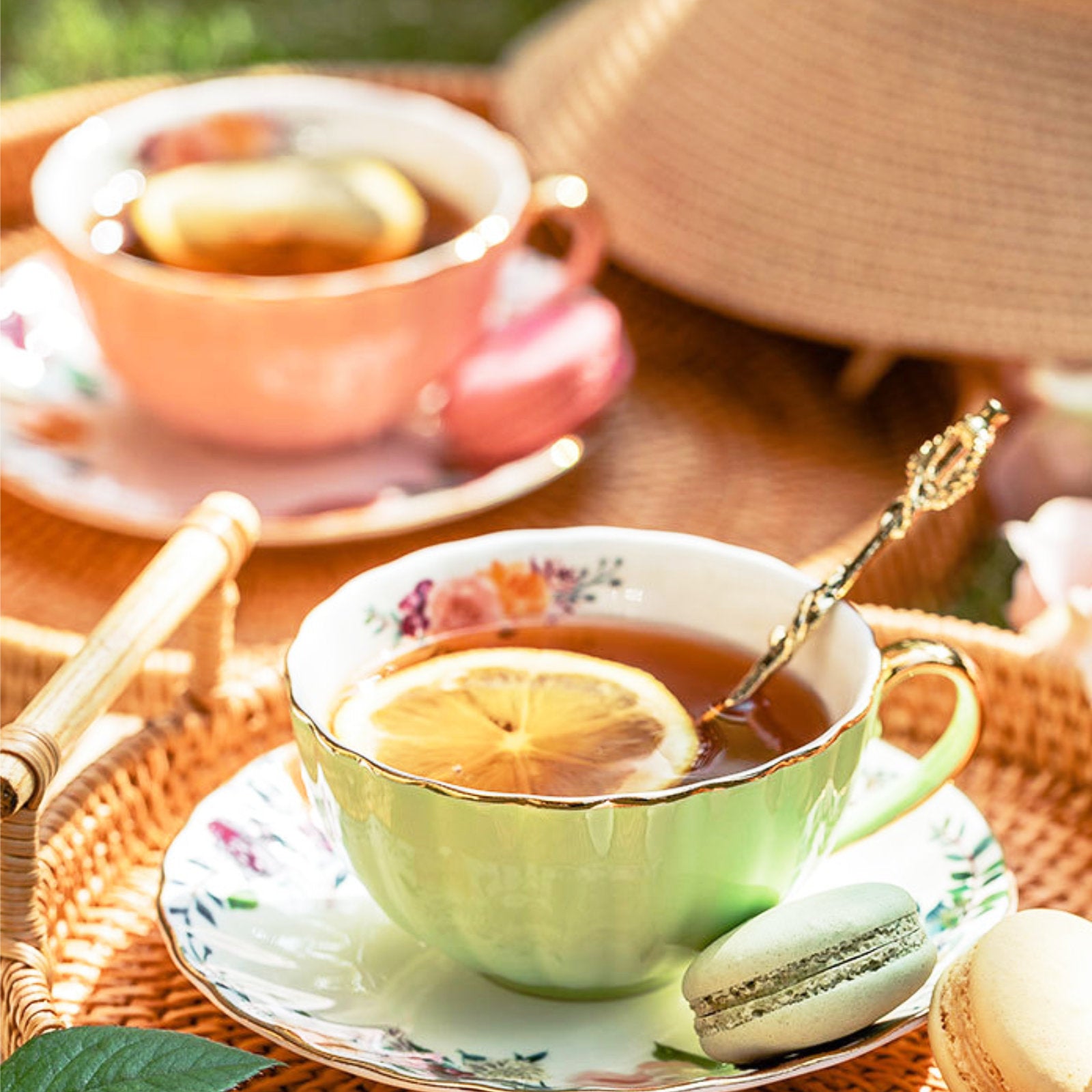 Elegant Floral Tea Cups with Matching Saucers in Vibrant Colors-6