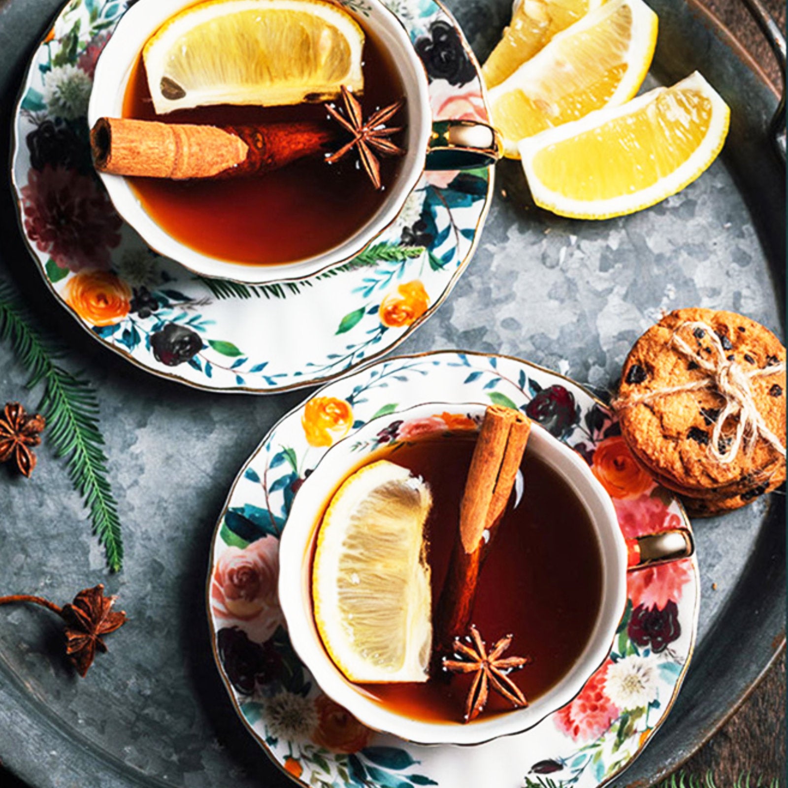 Elegant Floral Tea Cups with Matching Saucers in Vibrant Colors-10