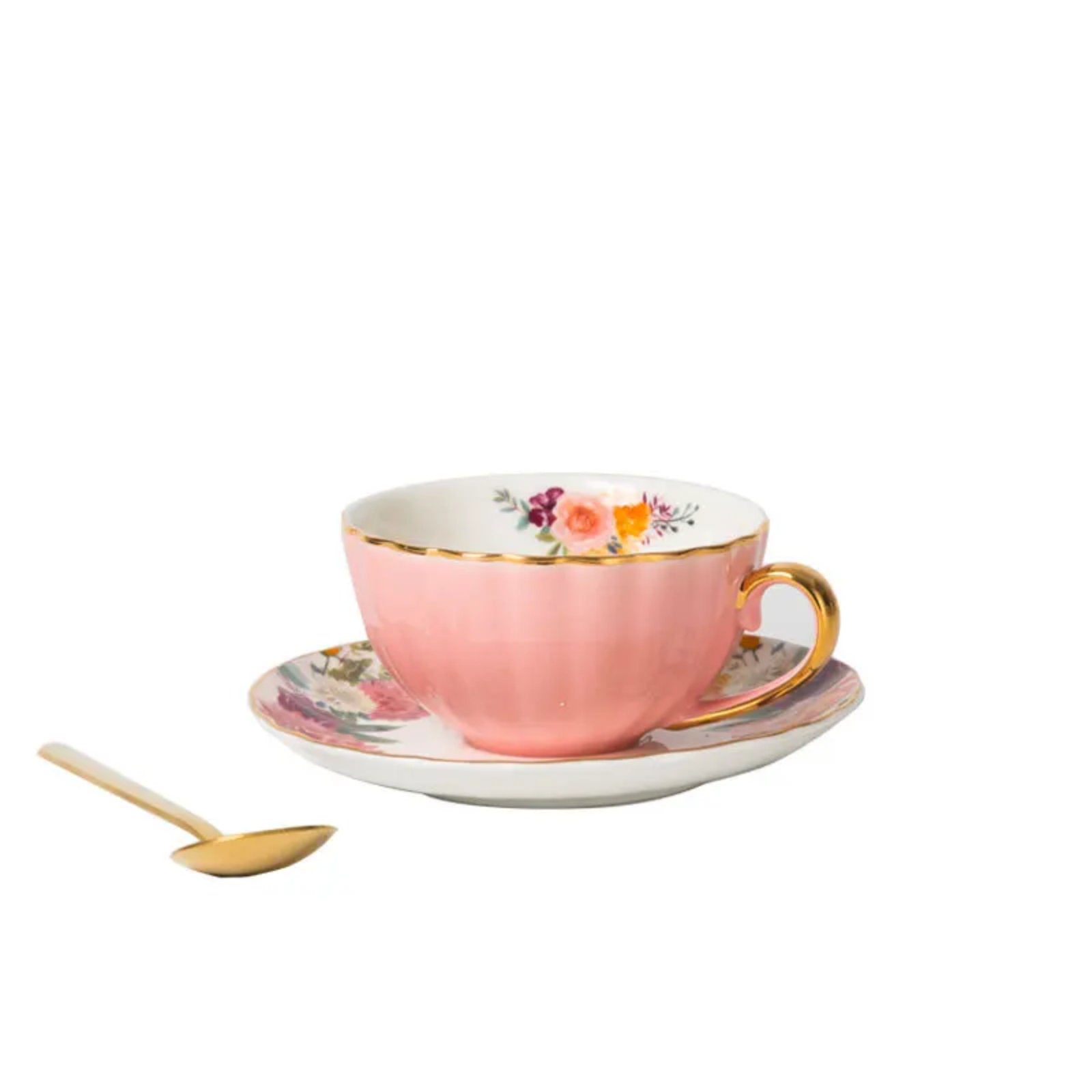 Elegant Floral Tea Cups with Matching Saucers in Vibrant Colors-1