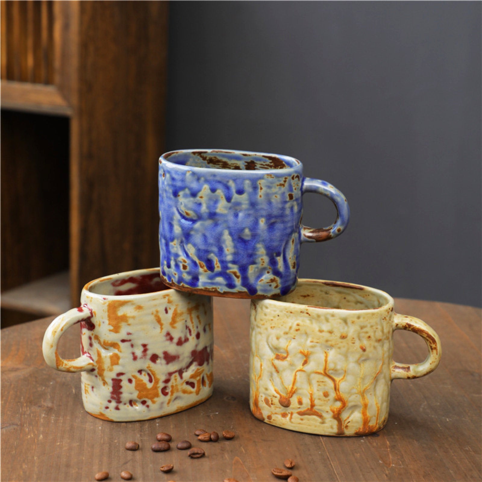 Rustic Ceramic Coffee Mug with Hand-Applied Glaze Design-11