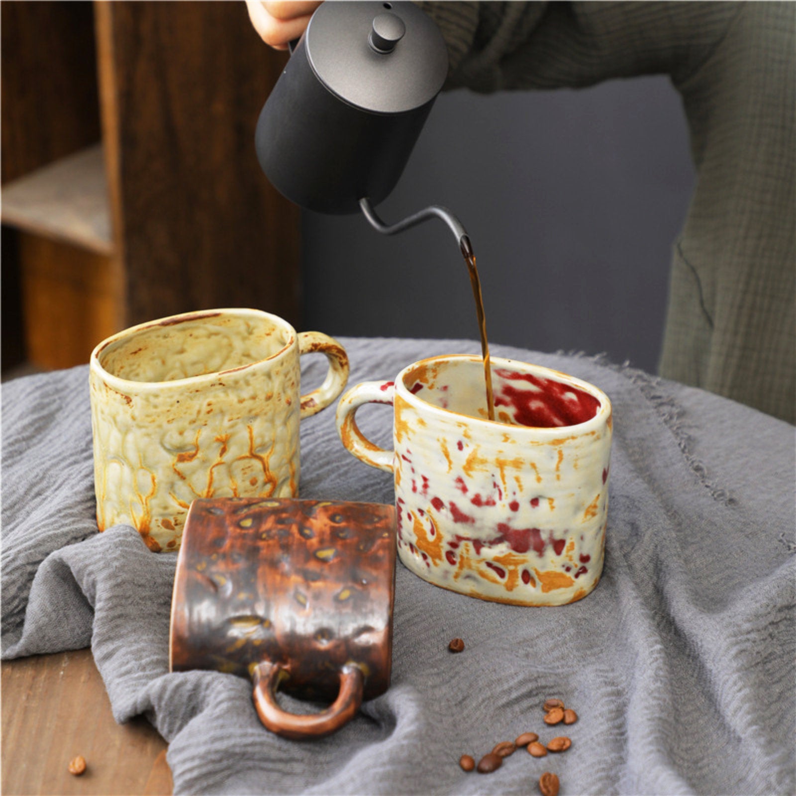 Rustic Ceramic Coffee Mug with Hand-Applied Glaze Design-14