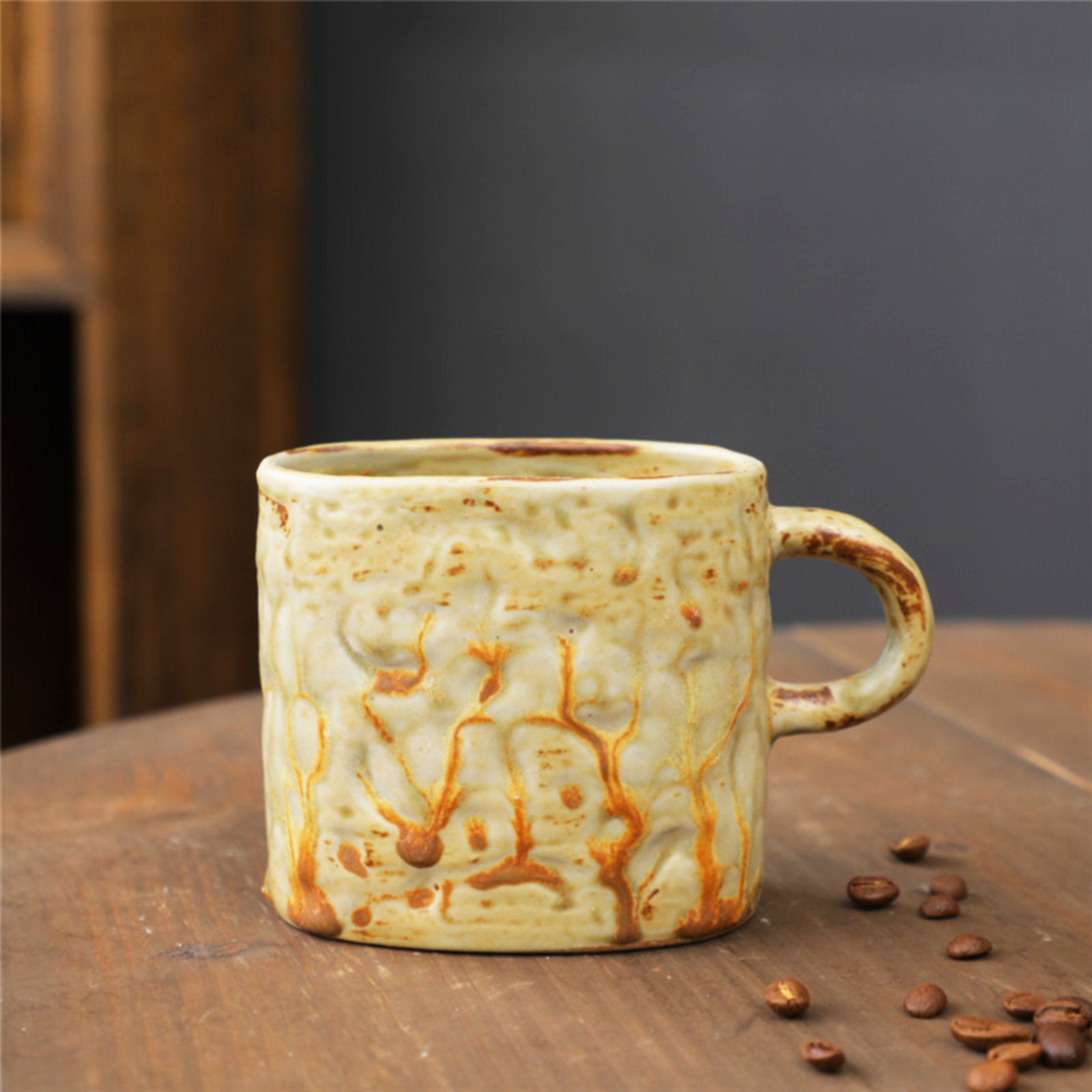 Rustic Ceramic Coffee Mug with Hand-Applied Glaze Design-10