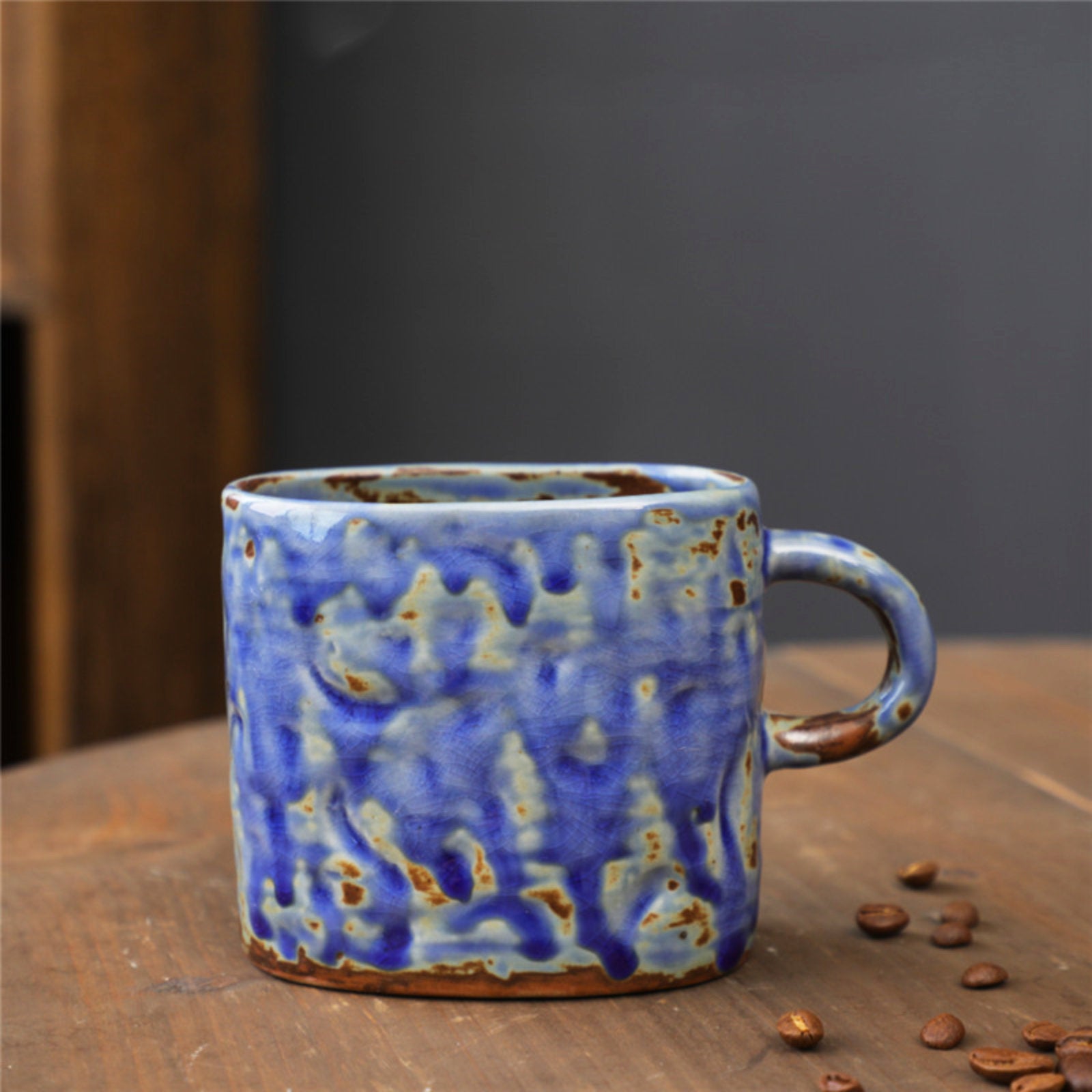 Rustic Ceramic Coffee Mug with Hand-Applied Glaze Design-7