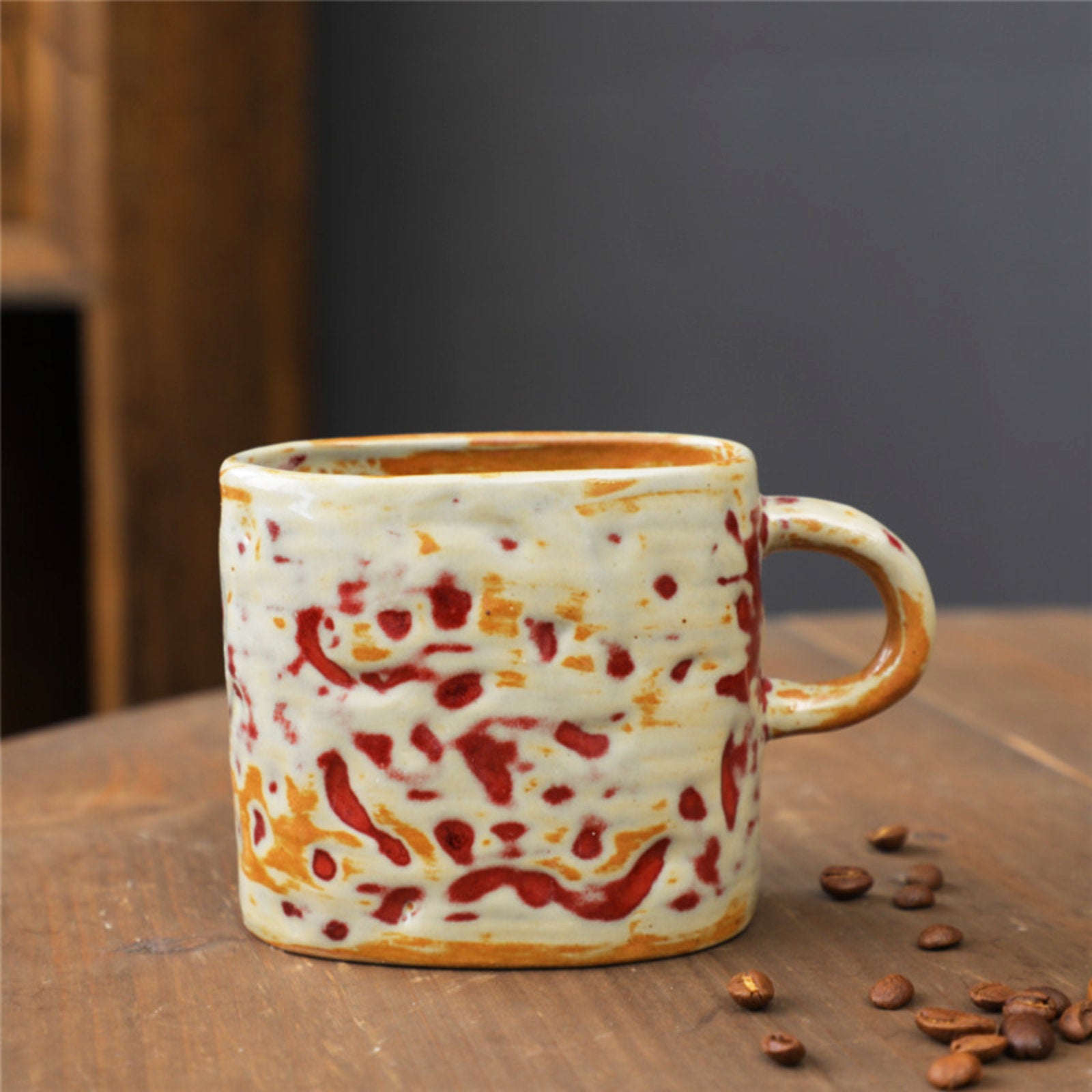 Rustic Ceramic Coffee Mug with Hand-Applied Glaze Design-5