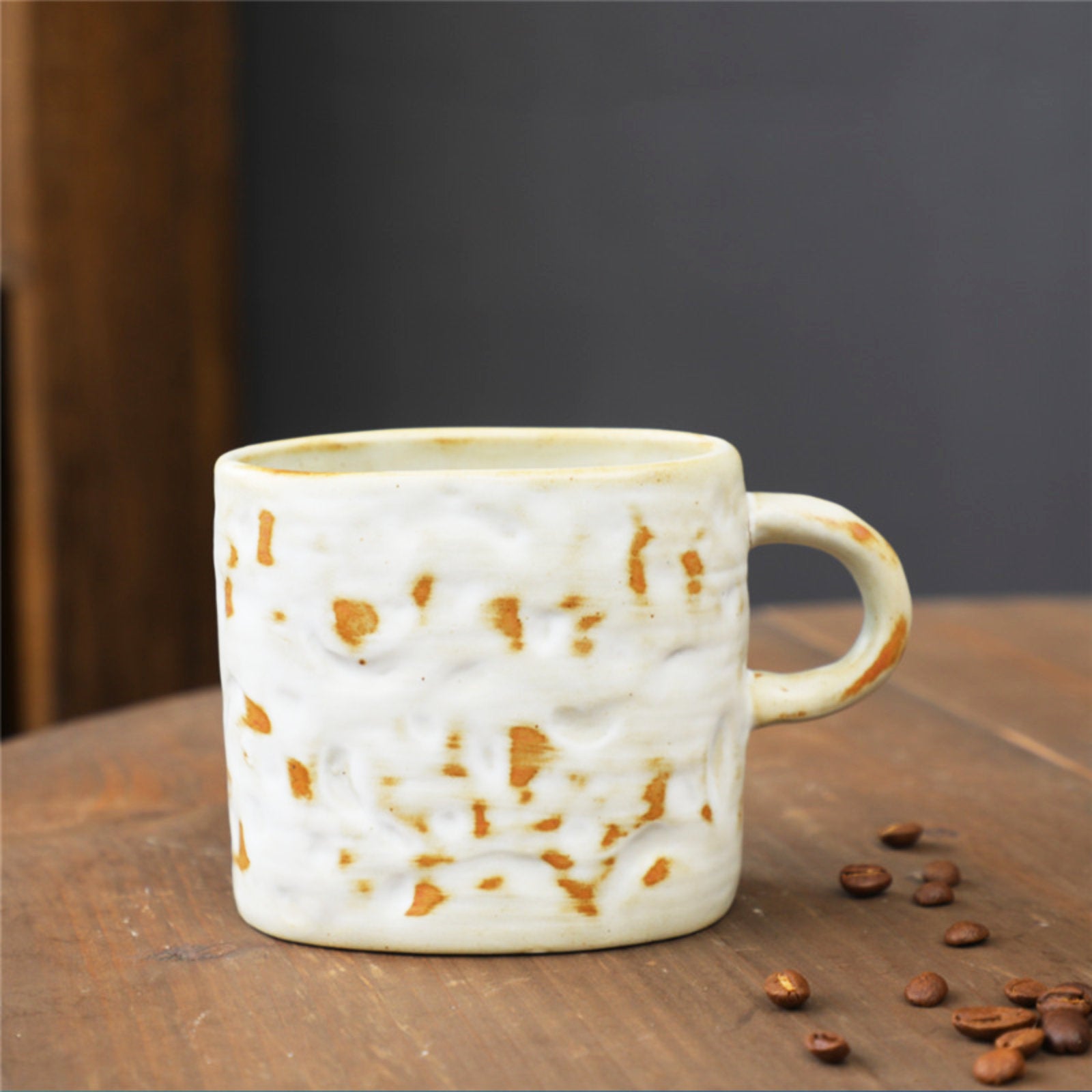 Rustic Ceramic Coffee Mug with Hand-Applied Glaze Design-1