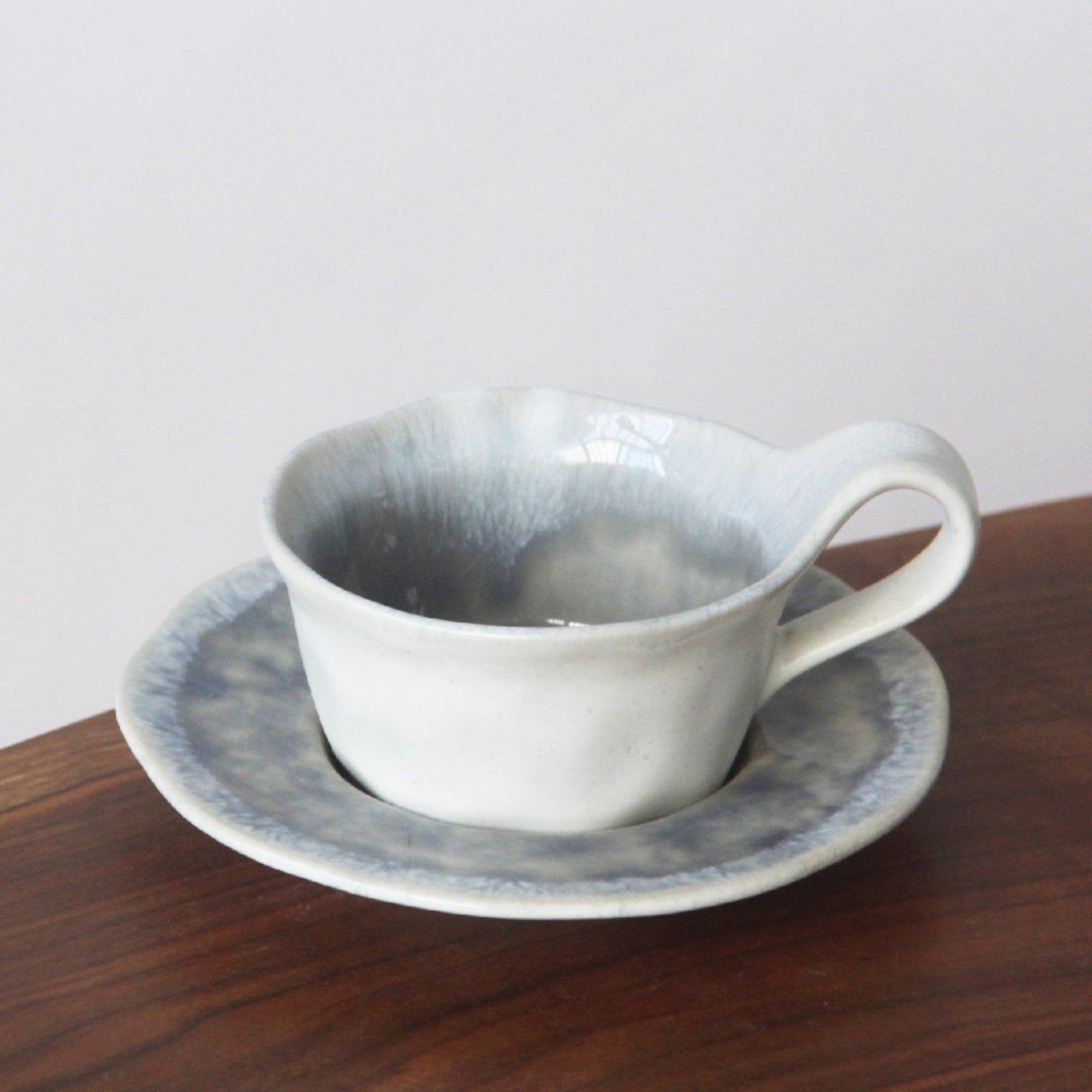 Sophisticated Ceramic Coffee Cups with Unique Glaze Designs and Matching Saucers-3