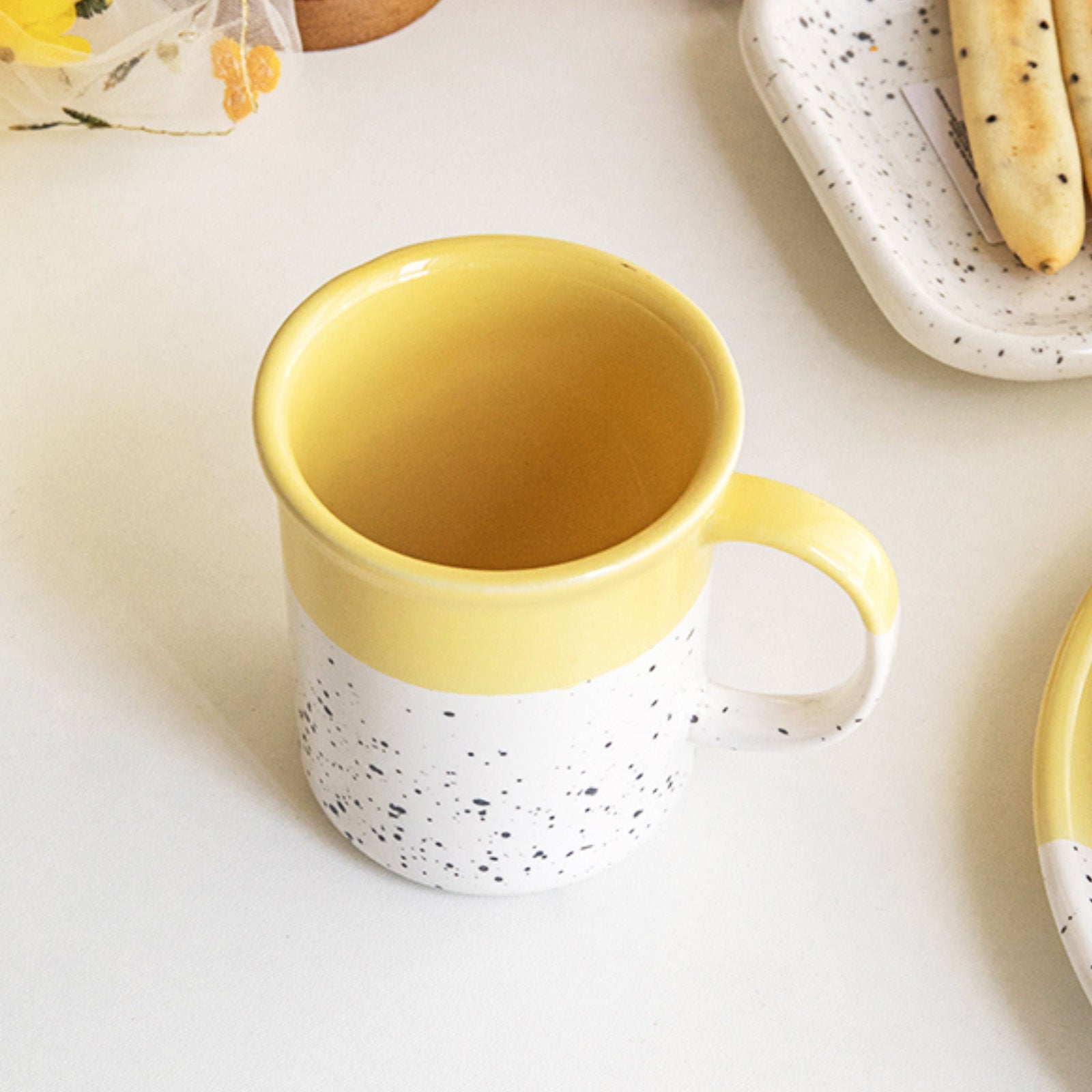 Bright Yellow Coffee Mug with Delicate Speckles-10