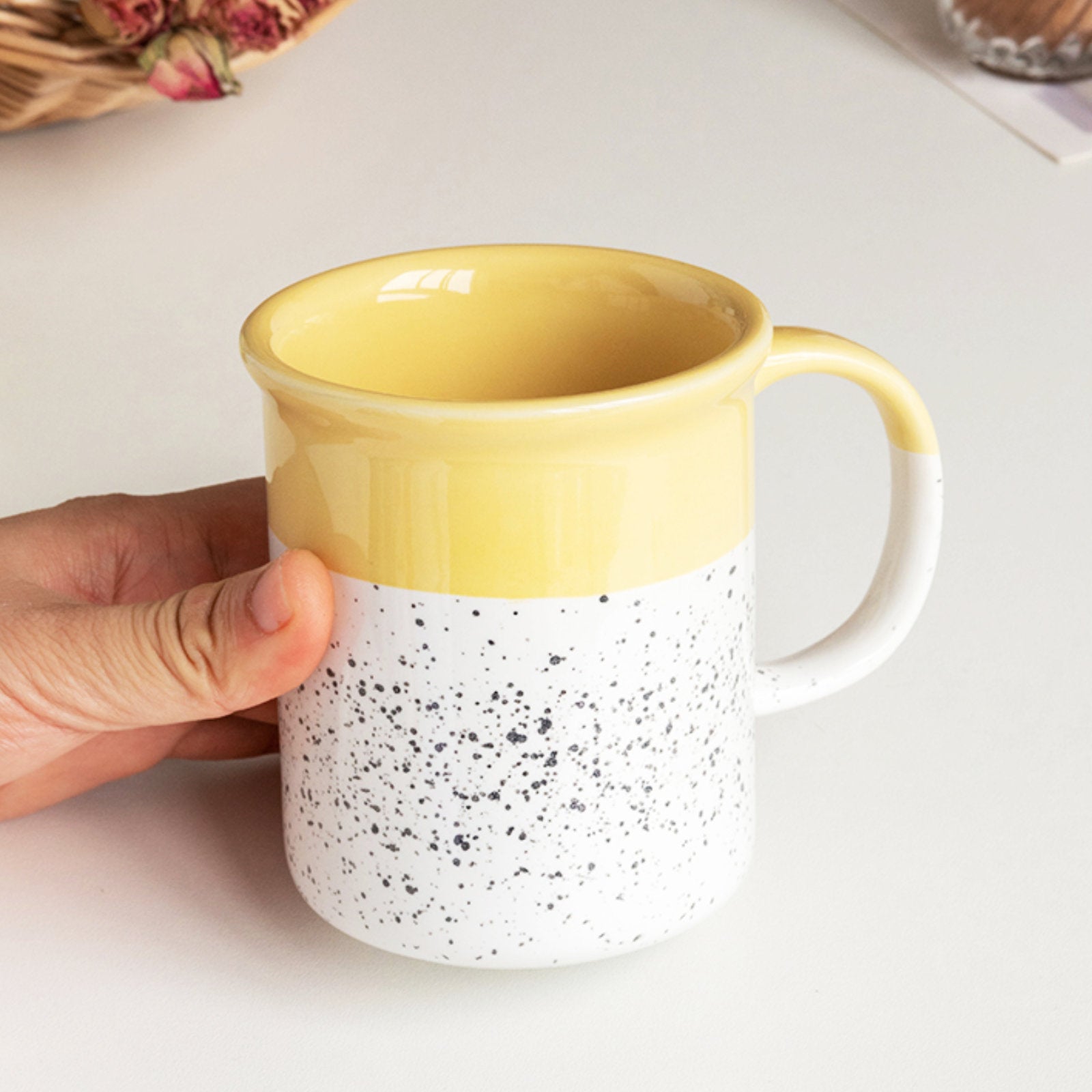 Bright Yellow Coffee Mug with Delicate Speckles-5