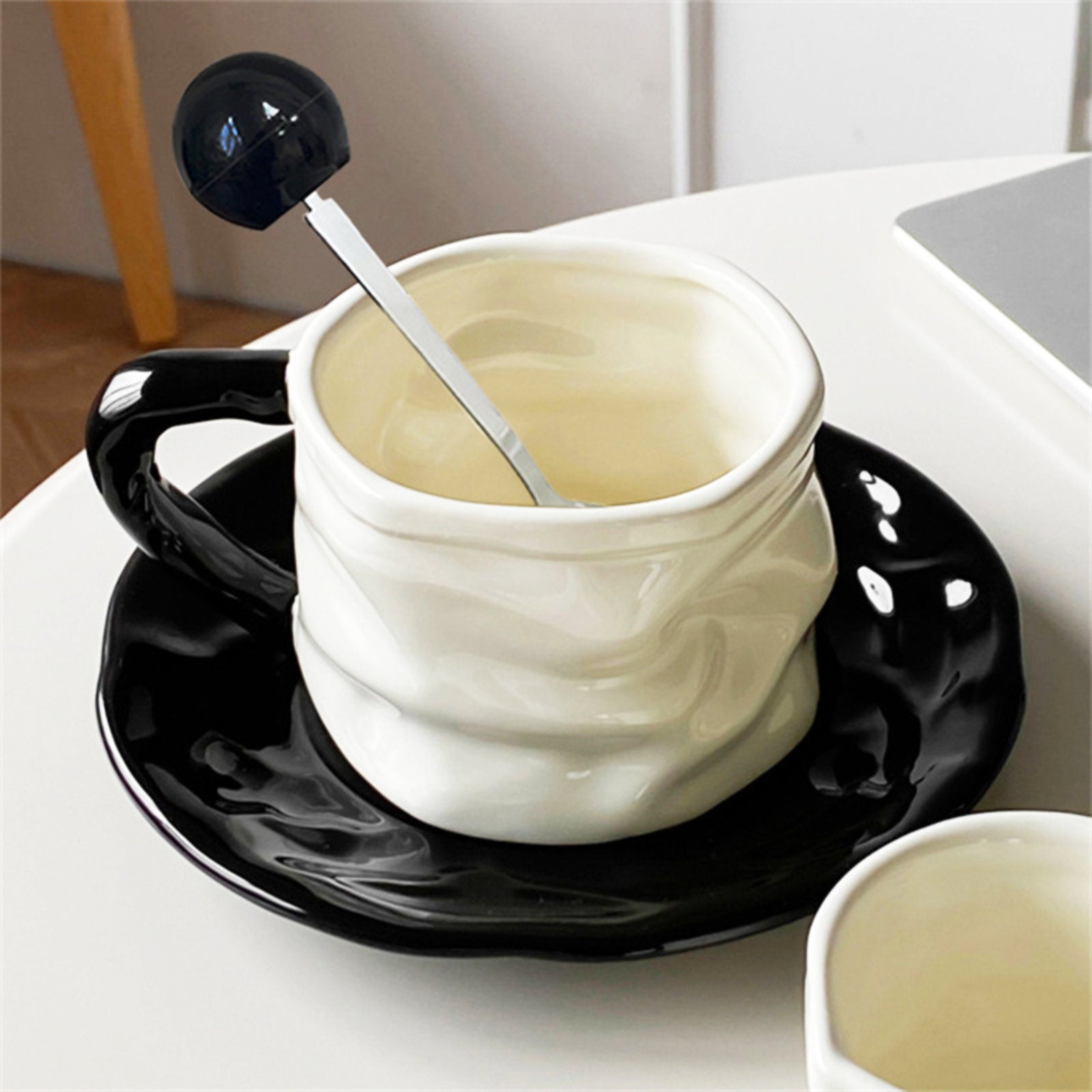 Stylish Espresso Cups with Crumpled Texture and Matching Saucer-1