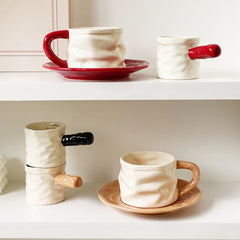 Stylish Espresso Cups with Crumpled Texture and Matching Saucer-2