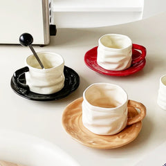 Stylish Espresso Cups with Crumpled Texture and Matching Saucer-4