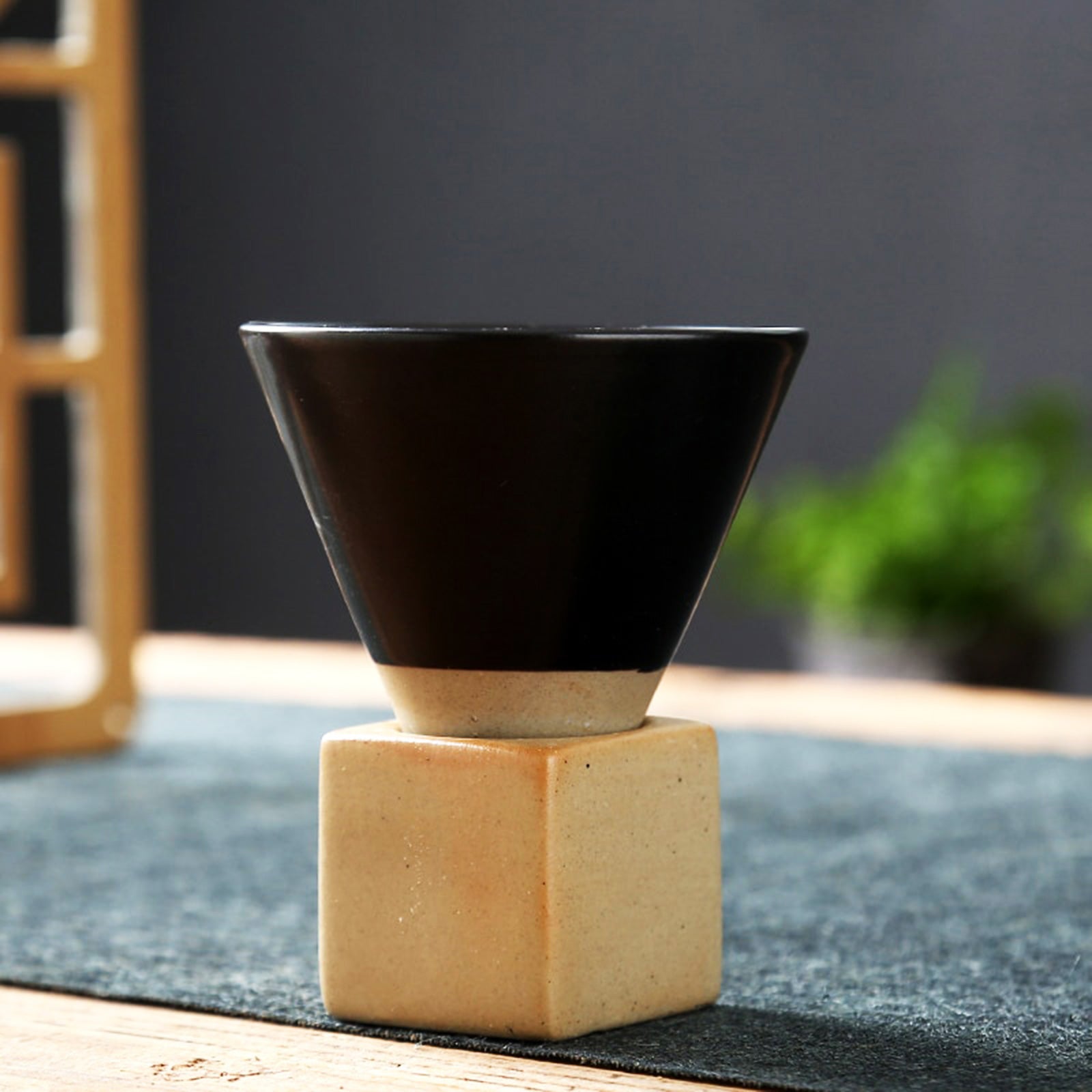 Cone Shaped Ceramic Coffee Cup With Holder Cube (4 styles)
