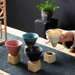Cone Shaped Ceramic Coffee Cup With Holder Cube (4 styles)
