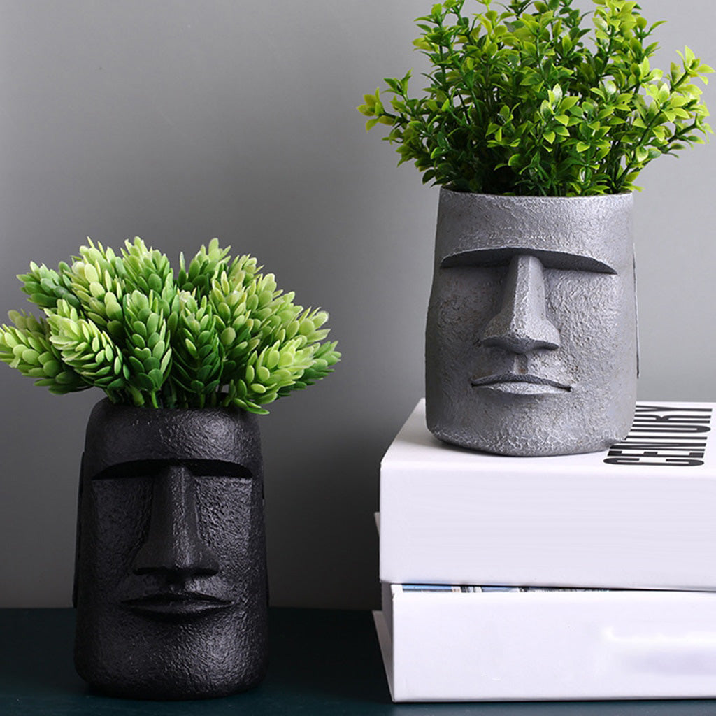 Charming Easter Island Head Plant Pot - Expressive Design in 2 Sizes and 2 Colors