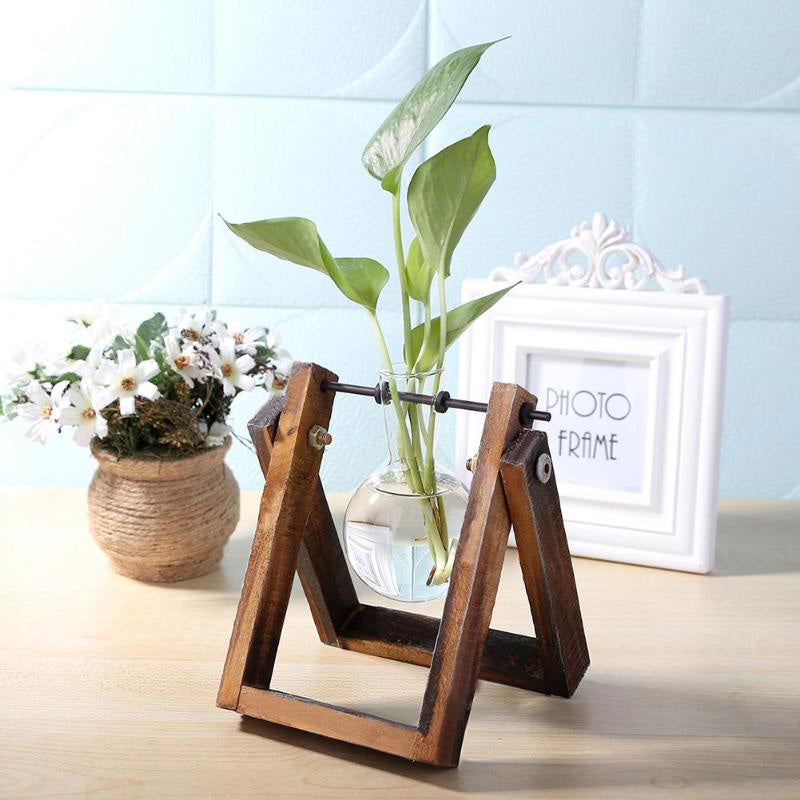 Unique Wooden Hinge Vase Set - A Quirky Blend of Glass and Wood (3 sizes)
