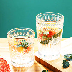 Large Retro Glass Cup With Flower Pattern (4 styles)