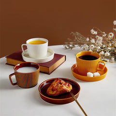 Nostalgic Charm: Retro Mugs with Vertical Lines Pattern and Complimentary Saucer (3 Variations)