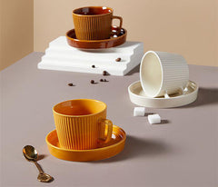 Nostalgic Charm: Retro Mugs with Vertical Lines Pattern and Complimentary Saucer (3 Variations)