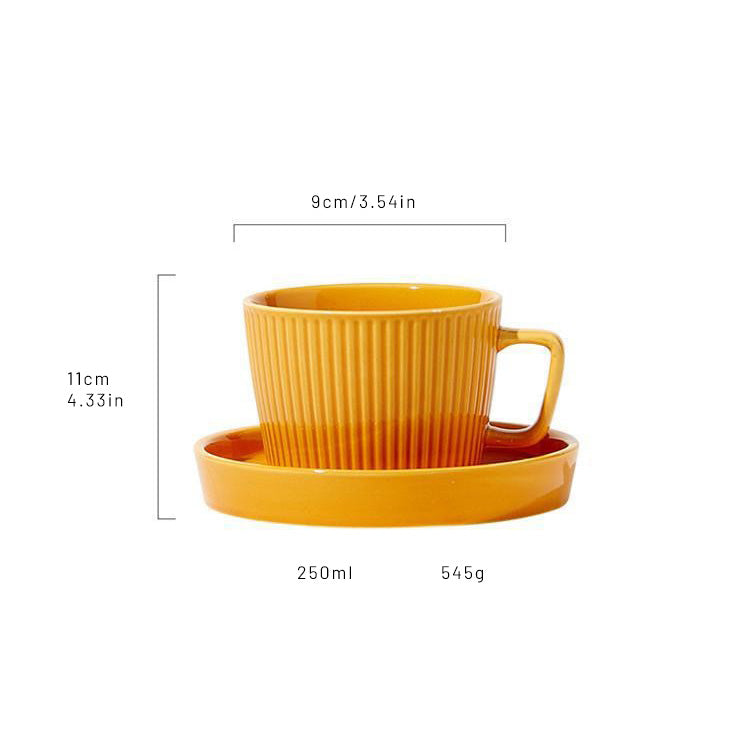 Nostalgic Charm: Retro Mugs with Vertical Lines Pattern and Complimentary Saucer (3 Variations)