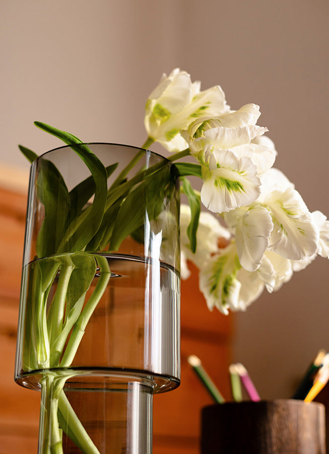 Glass Vases in Tung Wood Holders - Perfect for Any Botanical Style
