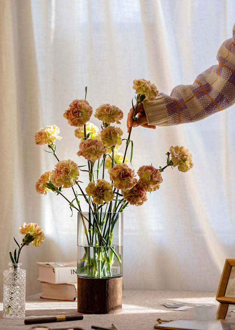 Glass Vases in Tung Wood Holders - Perfect for Any Botanical Style