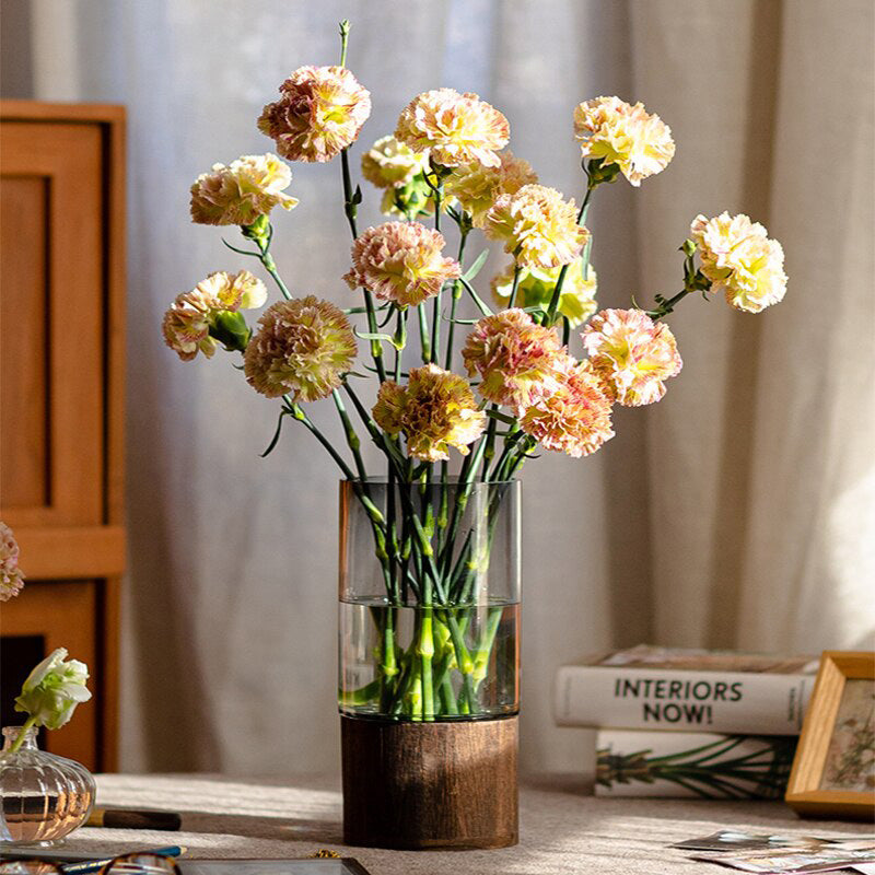 Glass Vases in Tung Wood Holders - Perfect for Any Botanical Style