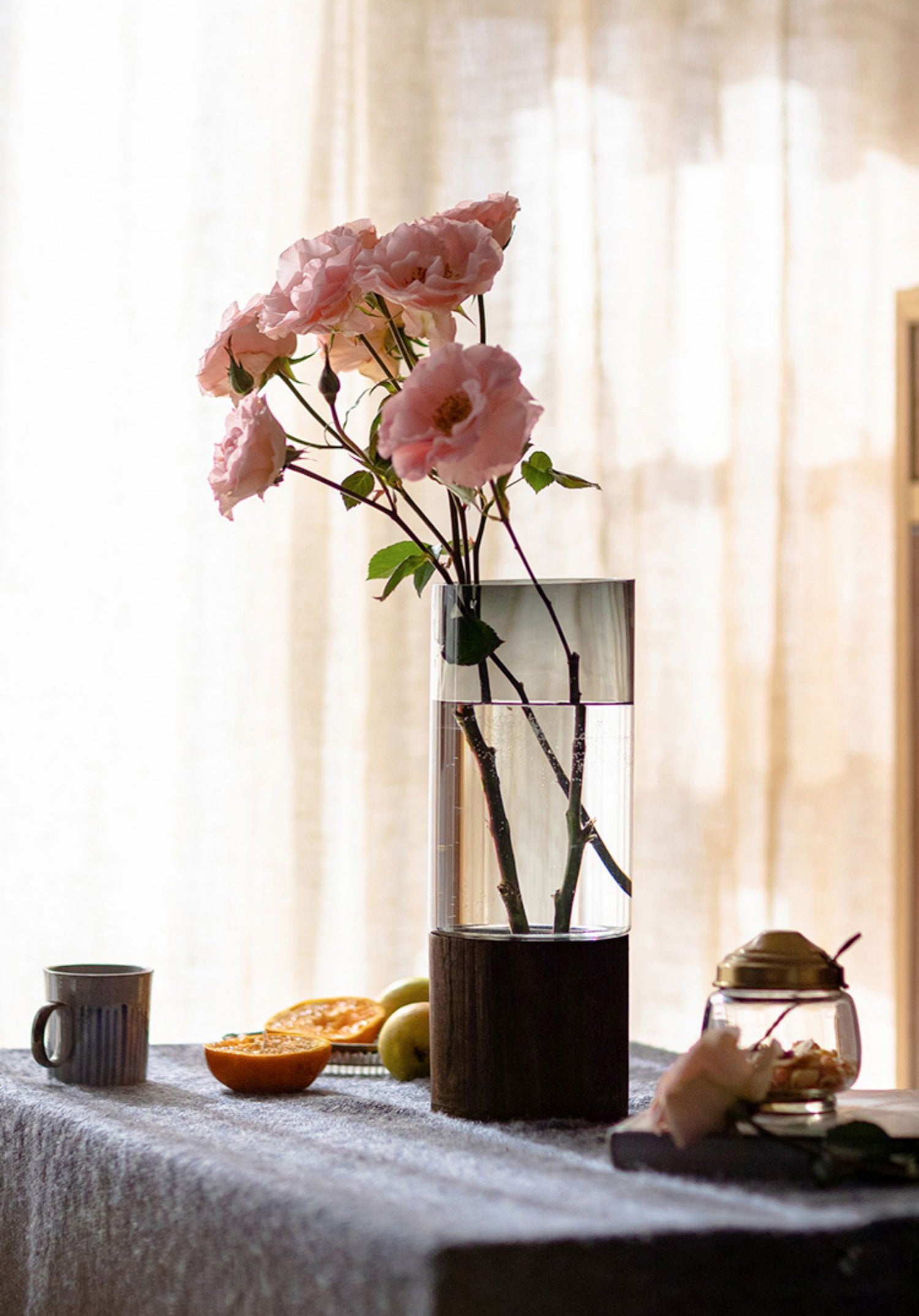 Glass Vases in Tung Wood Holders - Perfect for Any Botanical Style