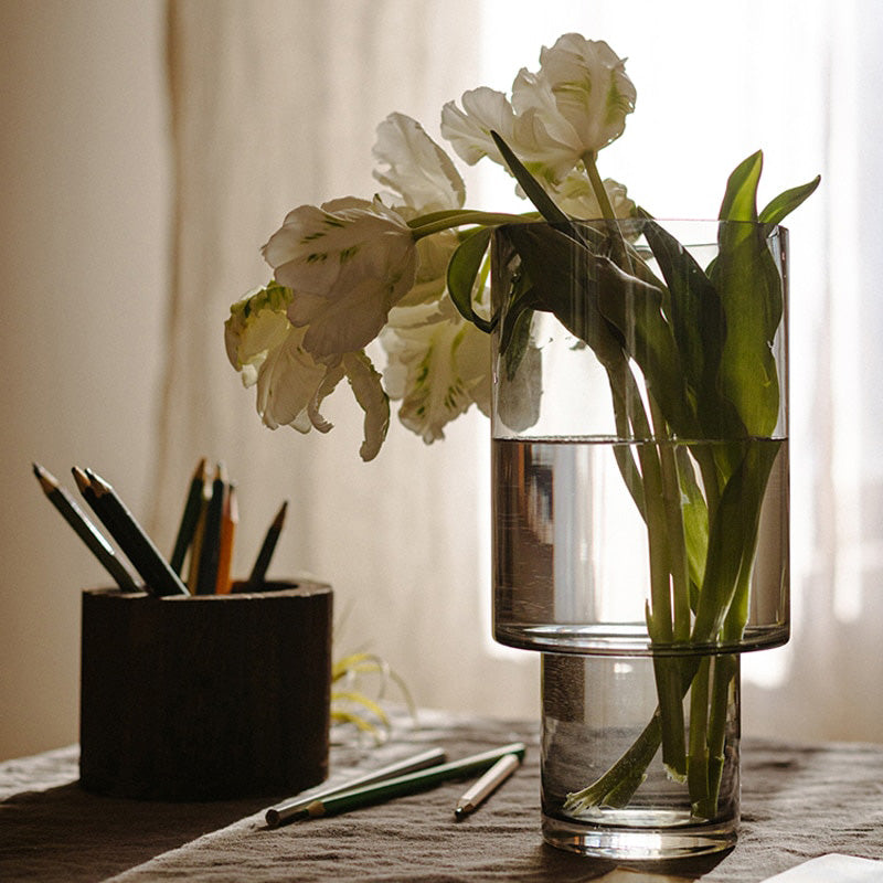 Glass Vases in Tung Wood Holders - Perfect for Any Botanical Style